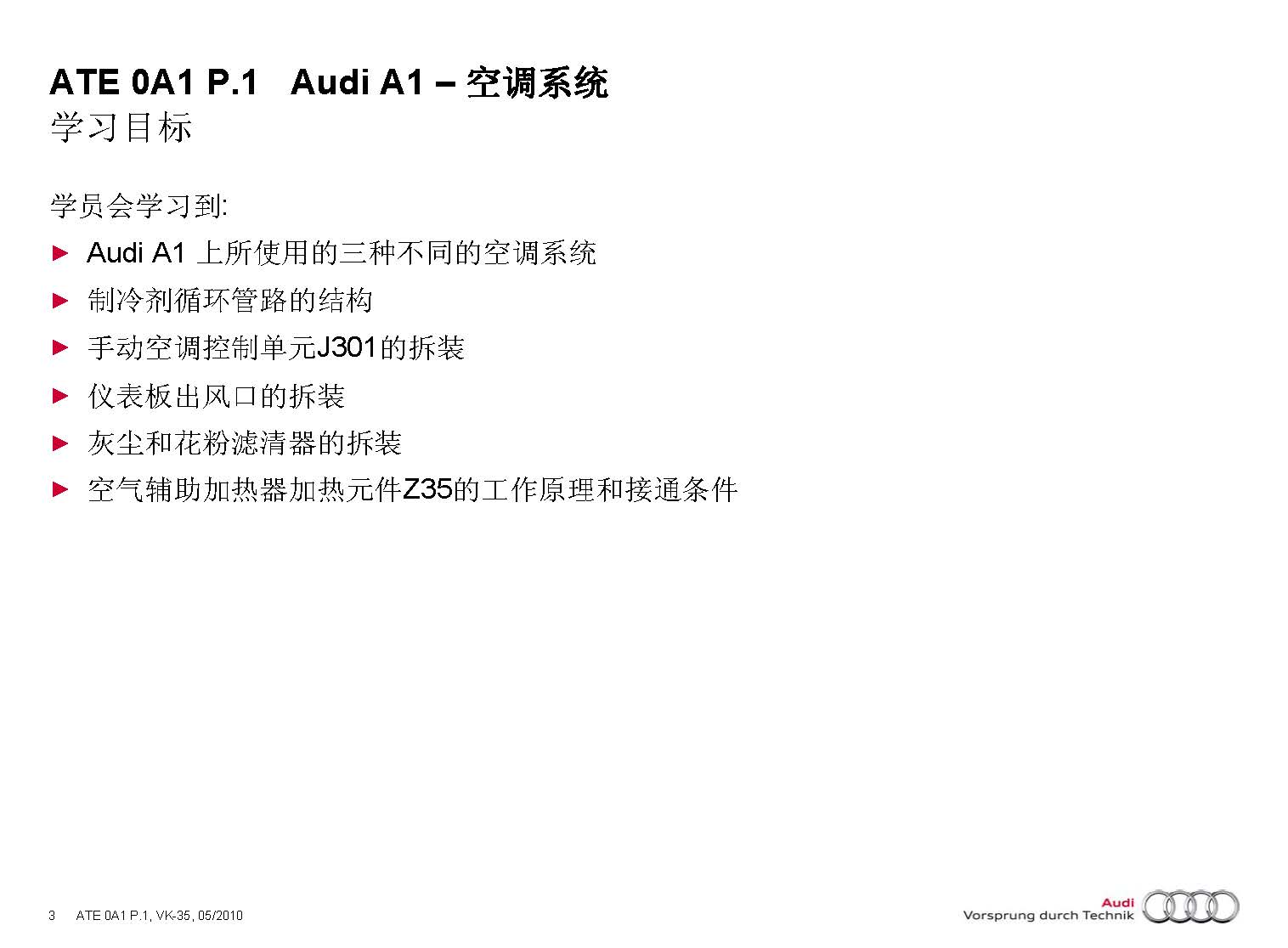 2012款奥迪A1空调系统技术培训