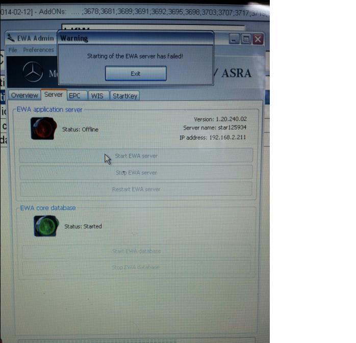 奔驰EWA服务器启动出现Starting of the EWA server has failed