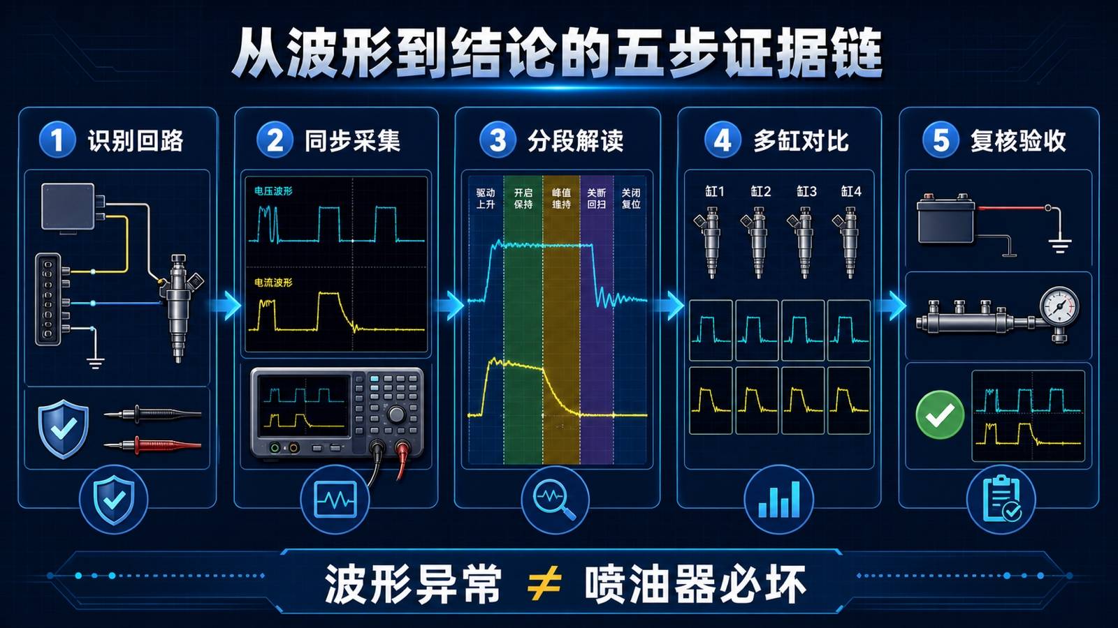 GDI喷油器从识别回路到复核验收的五步诊断证据链