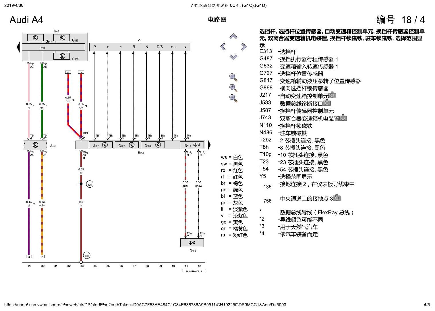 奥迪A4L B9 7 挡双离合器变速箱 0CK , (G1C),(G1D) 电路图