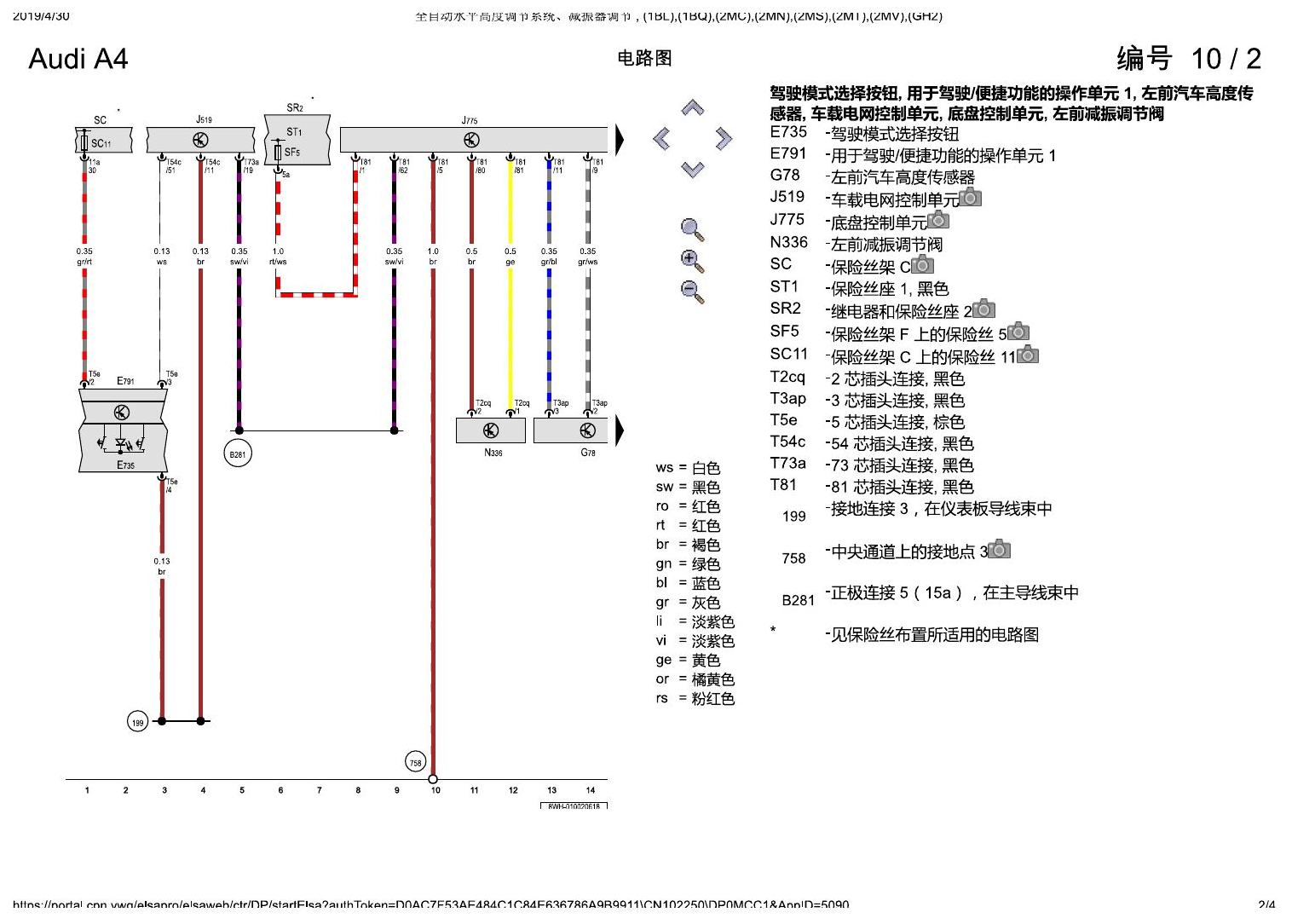奥迪A4L B9 全自动水平高度调节系统、减振器调节 , (1BL),(1BQ),(2MC),(2MN),(2MS),(2MT),(2MV),(GH2) 电路图