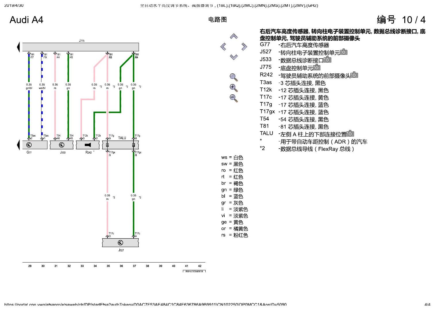 奥迪A4L B9 全自动水平高度调节系统、减振器调节 , (1BL),(1BQ),(2MC),(2MN),(2MS),(2MT),(2MV),(GH2) 电路图