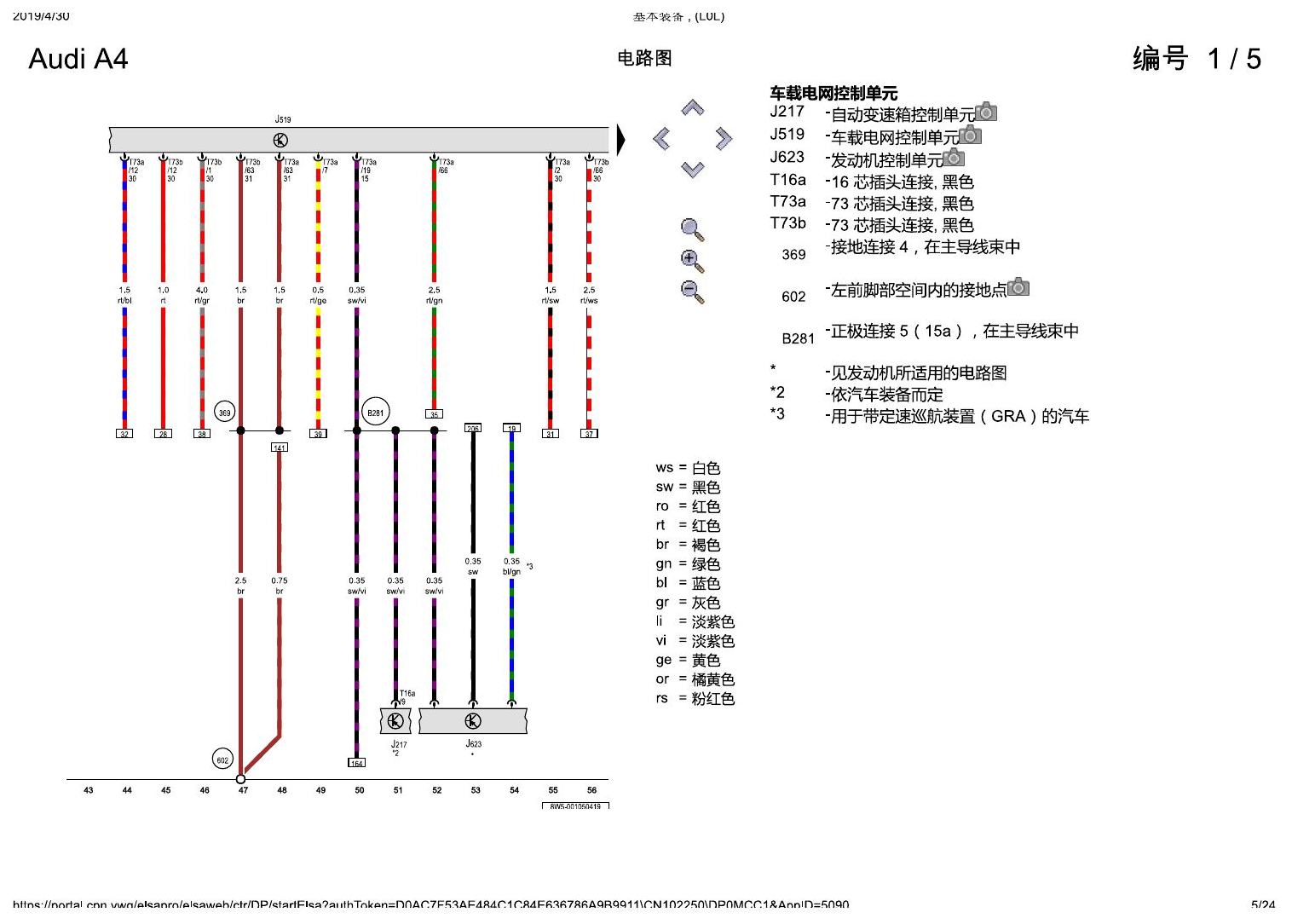 奥迪A4L B9 基本装备 , (L0L) 电路图