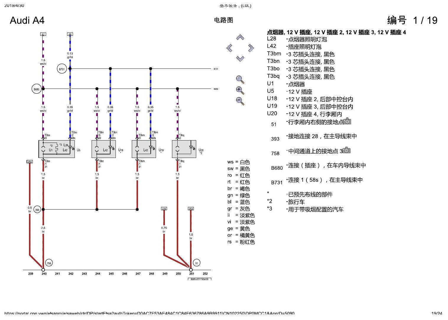 奥迪A4L B9 基本装备 , (L0L) 电路图