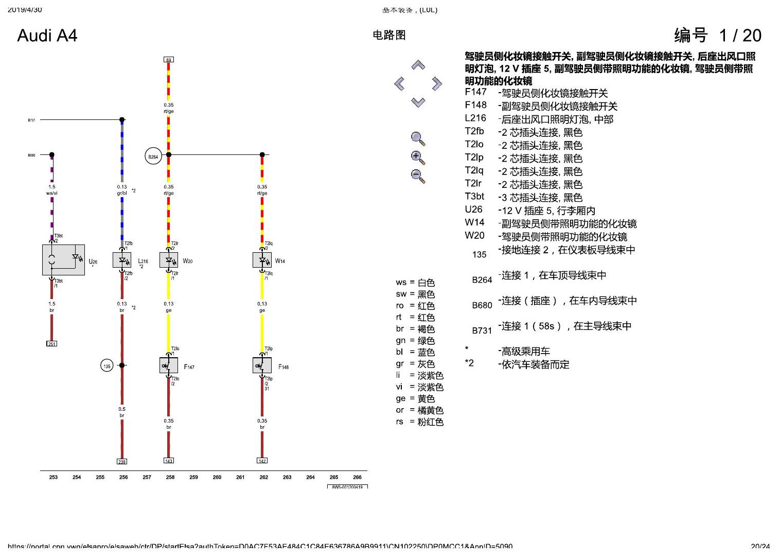 奥迪A4L B9 基本装备 , (L0L) 电路图