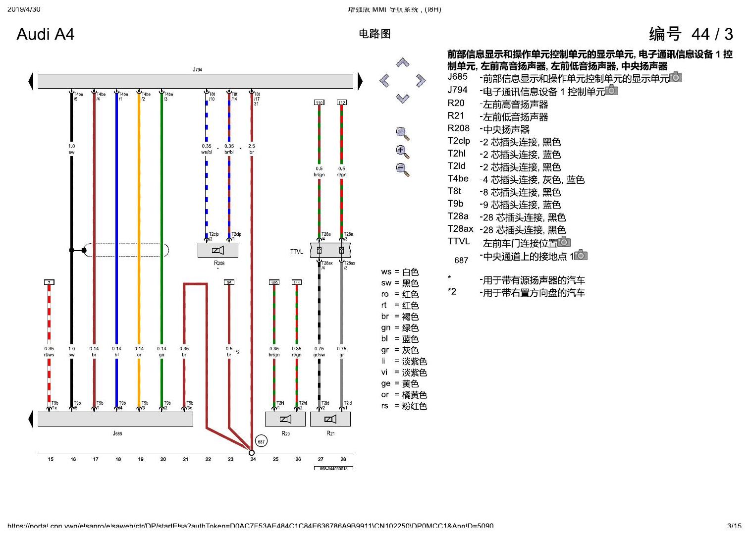 奥迪A4L B9 增强版 MMI 导航系统 , (I8H) 电路图