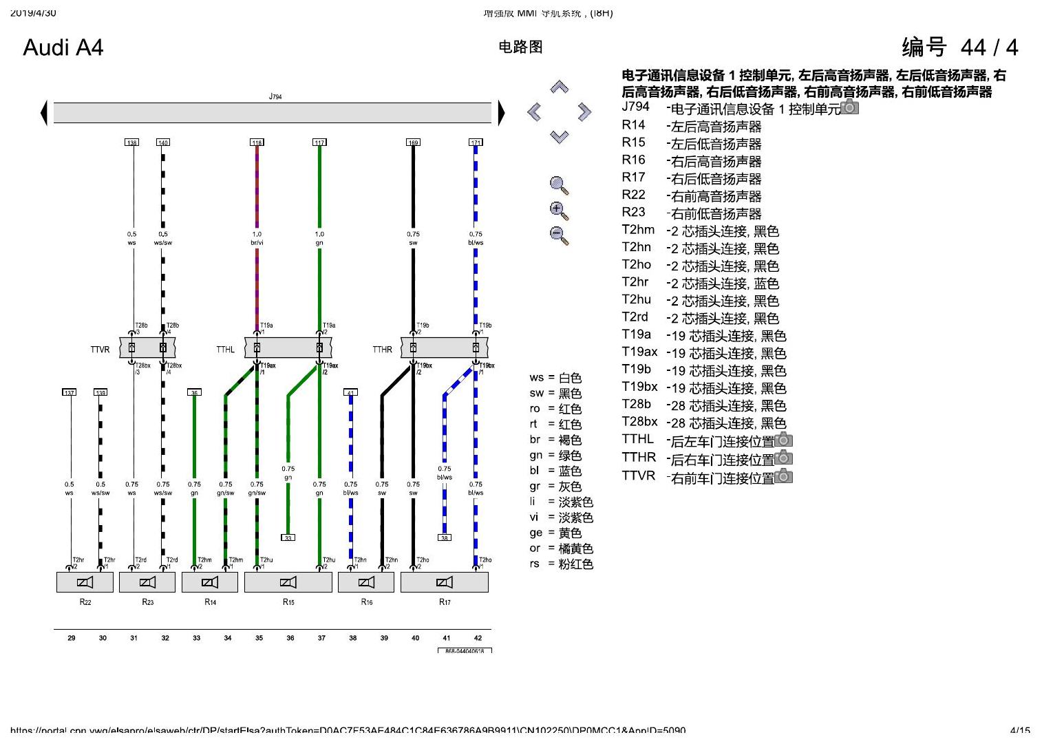 奥迪A4L B9 增强版 MMI 导航系统 , (I8H) 电路图