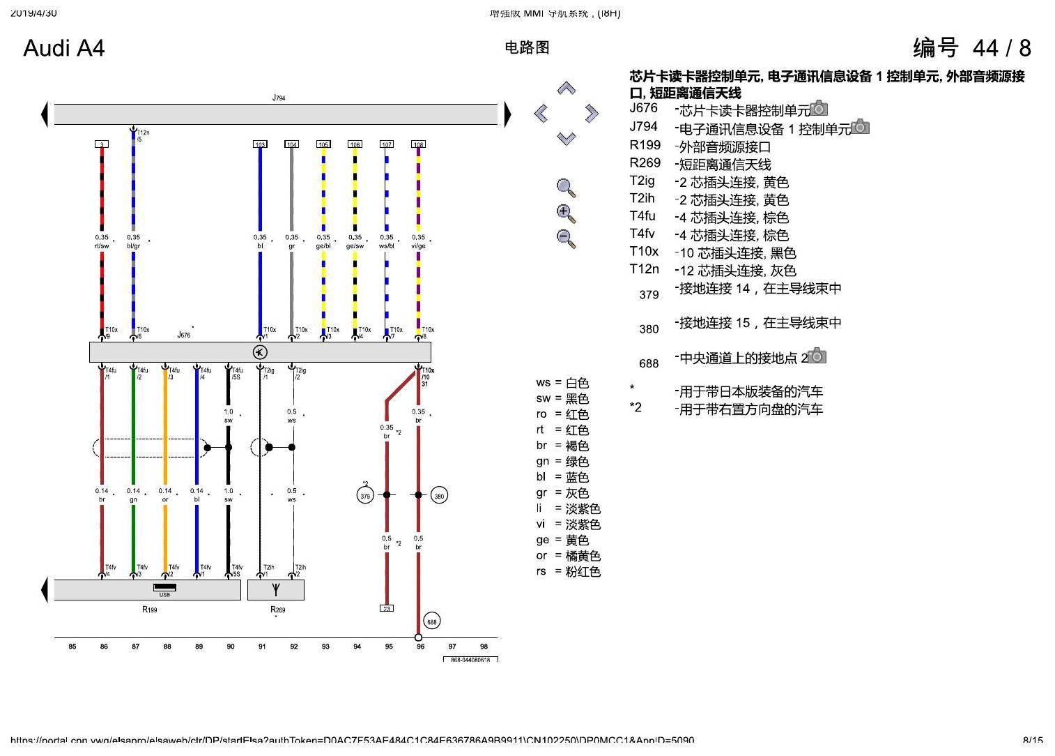 奥迪A4L B9 增强版 MMI 导航系统 , (I8H) 电路图