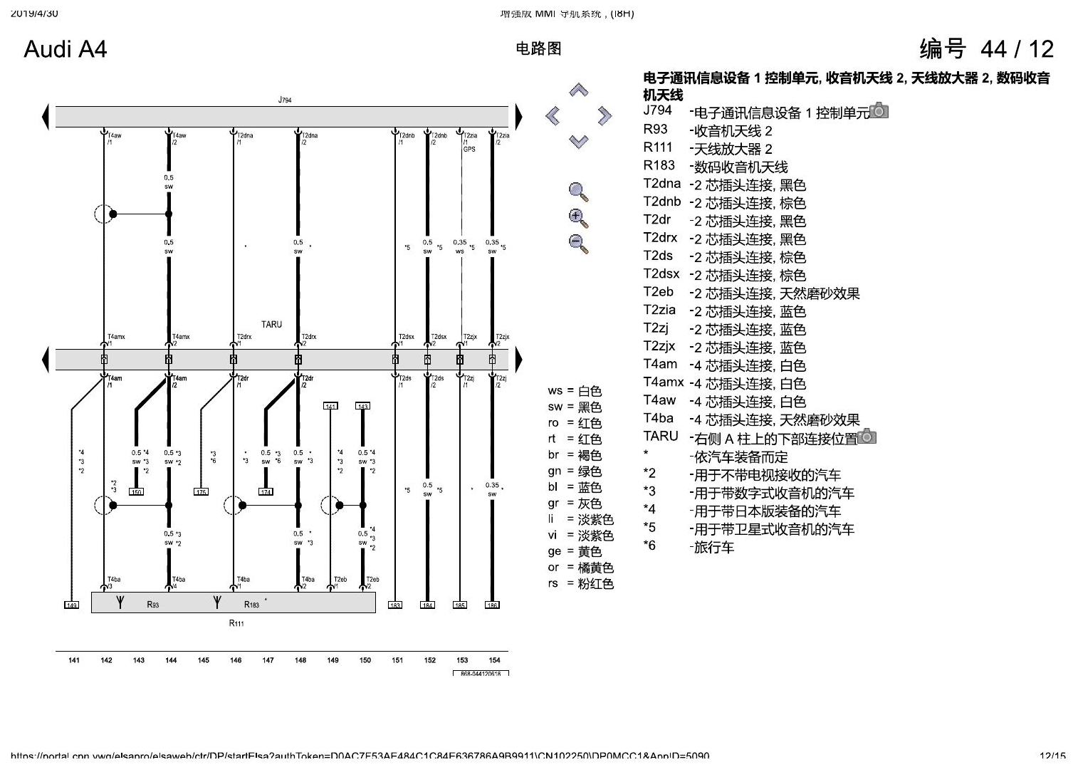 奥迪A4L B9 增强版 MMI 导航系统 , (I8H) 电路图