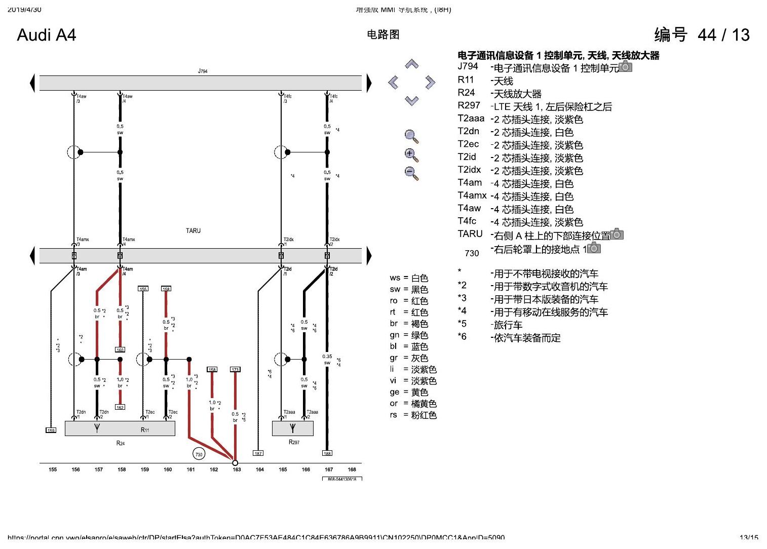 奥迪A4L B9 增强版 MMI 导航系统 , (I8H) 电路图