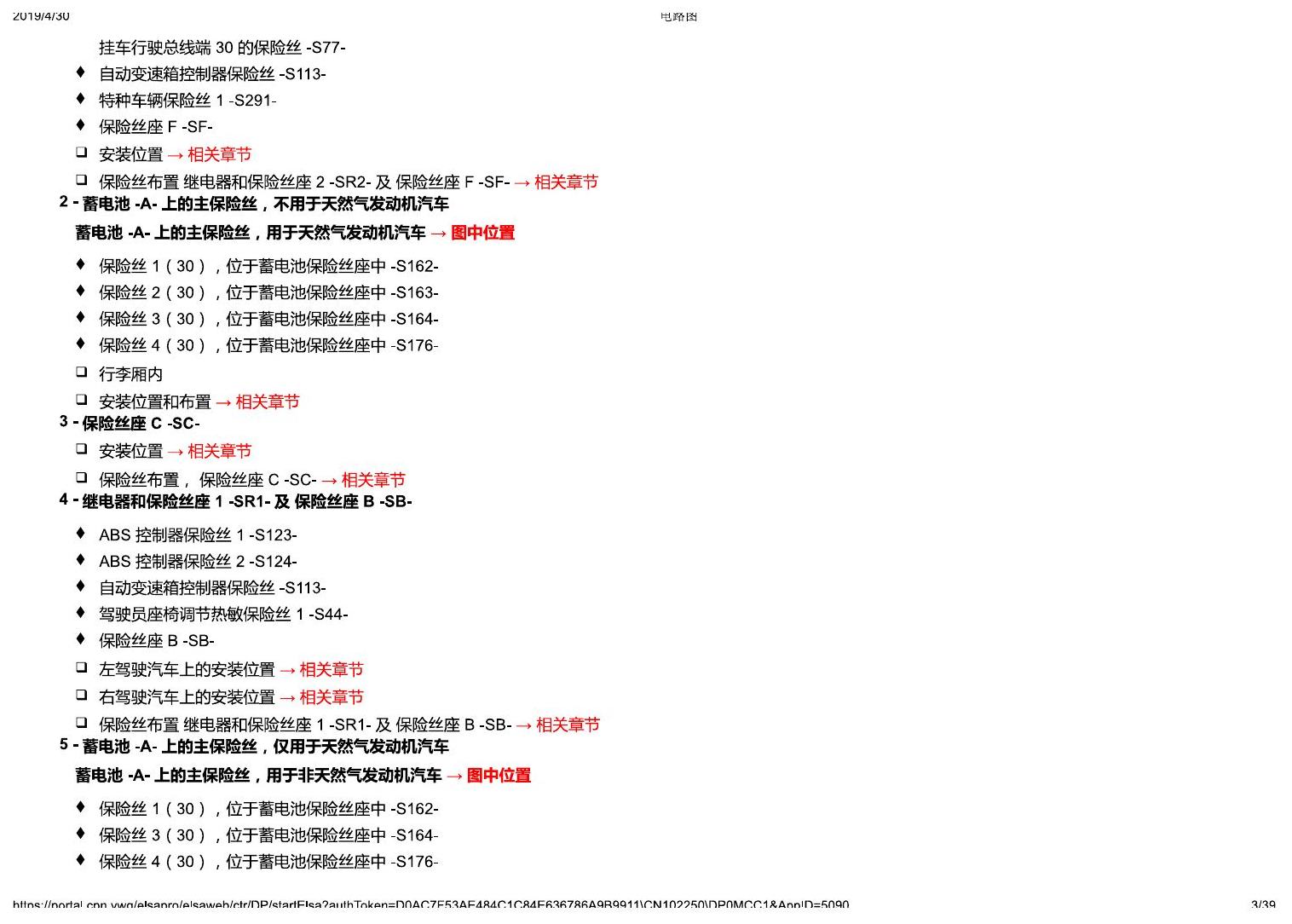 奥迪A4L B9 安装位置-保险丝 电路图