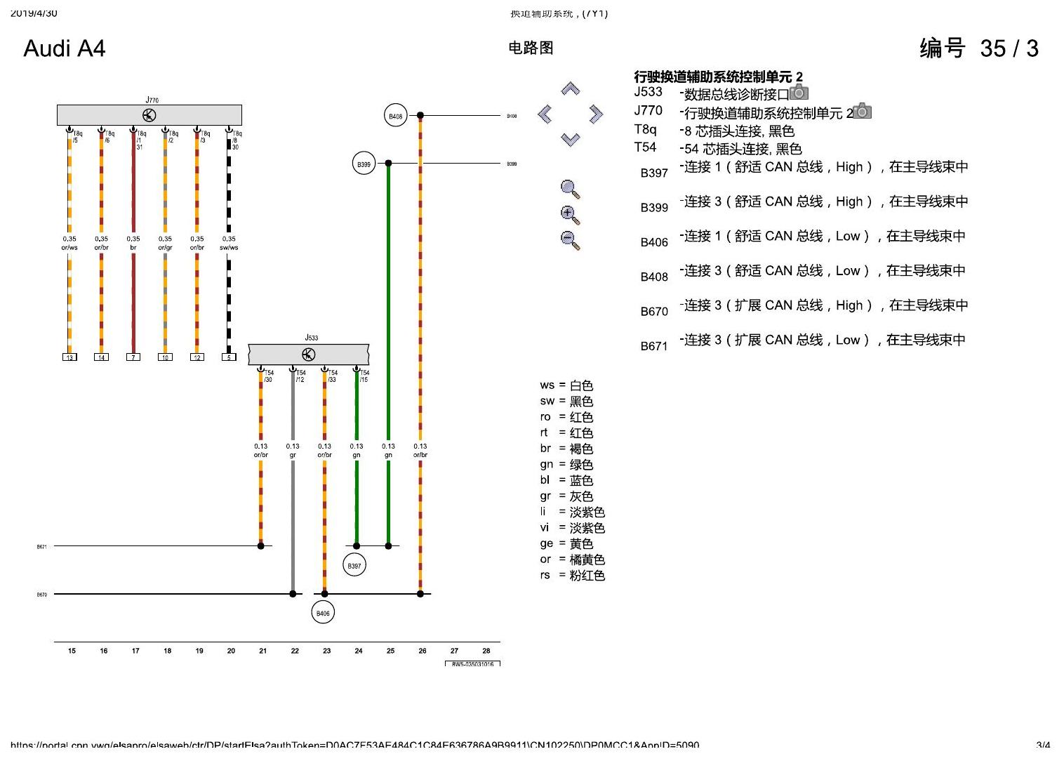 奥迪A4L B9 换道辅助系统 , (7Y1) 电路图