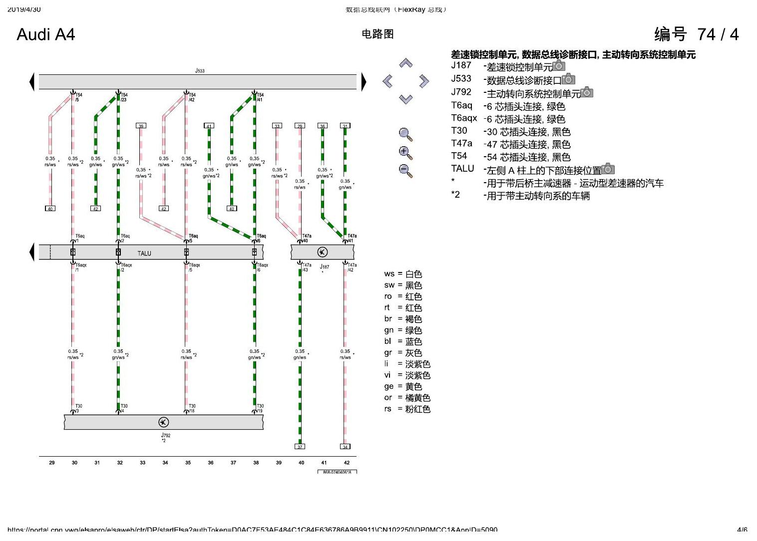 奥迪A4L B9 数据总线联网(FlexRay 总线) 电路图