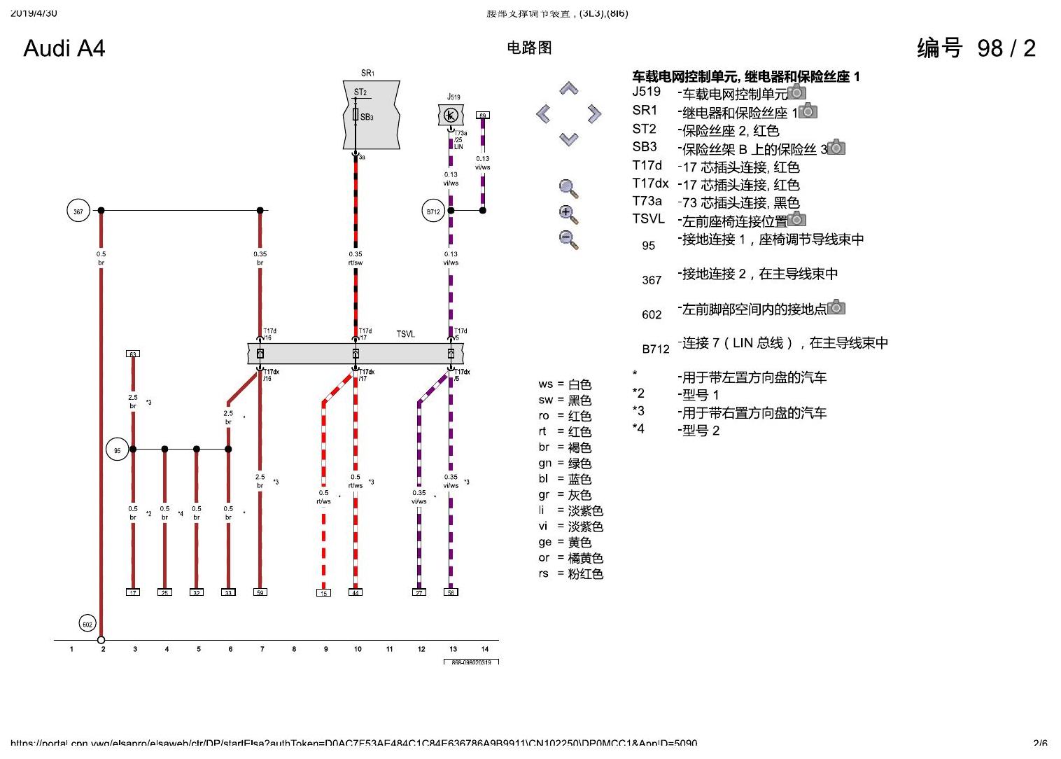 奥迪A4L B9 腰部支撑调节装置 , (3L3),(8I6) 电路图