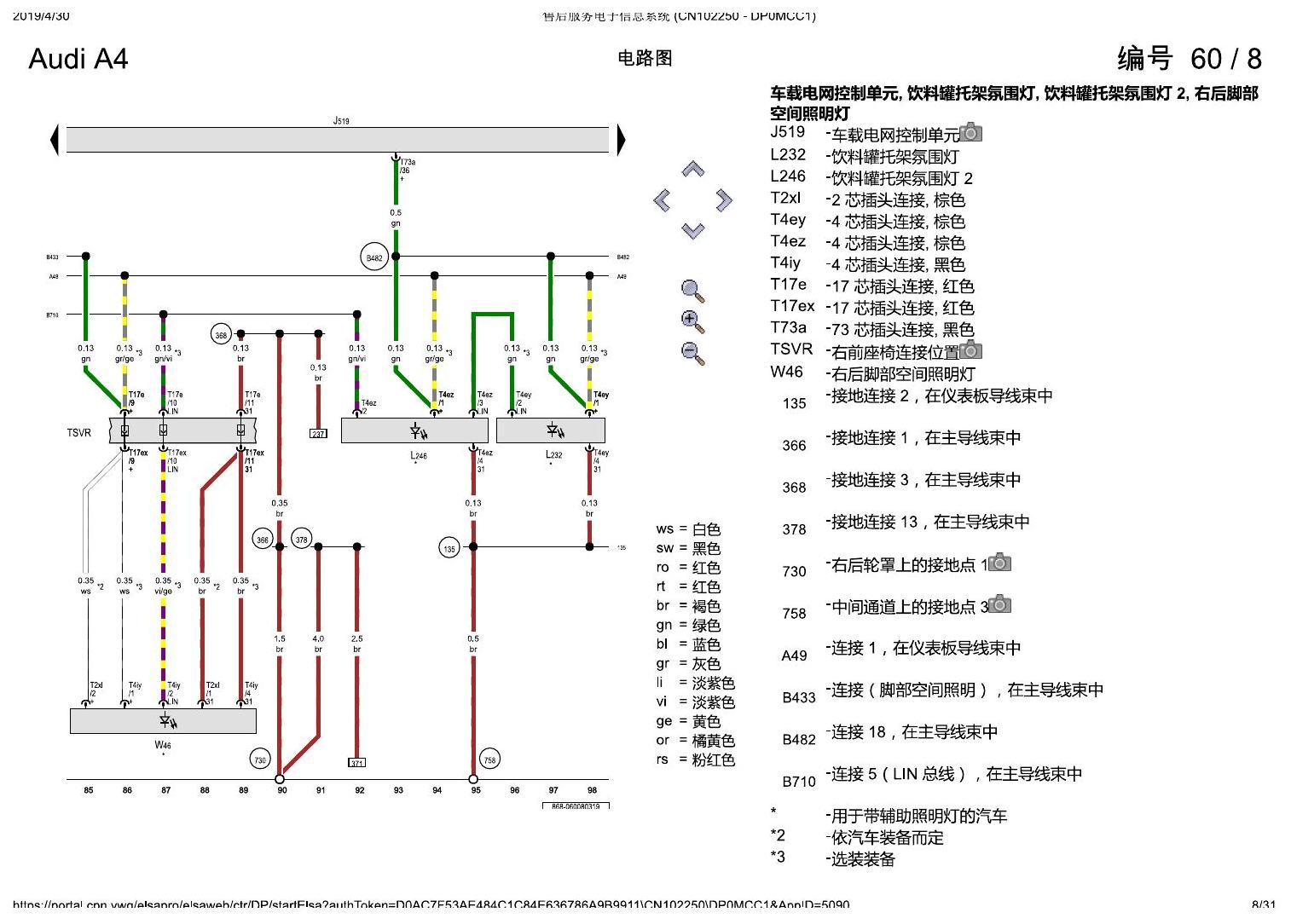 奥迪A4L B9 舒适便捷系统 , (K8L) 电路图