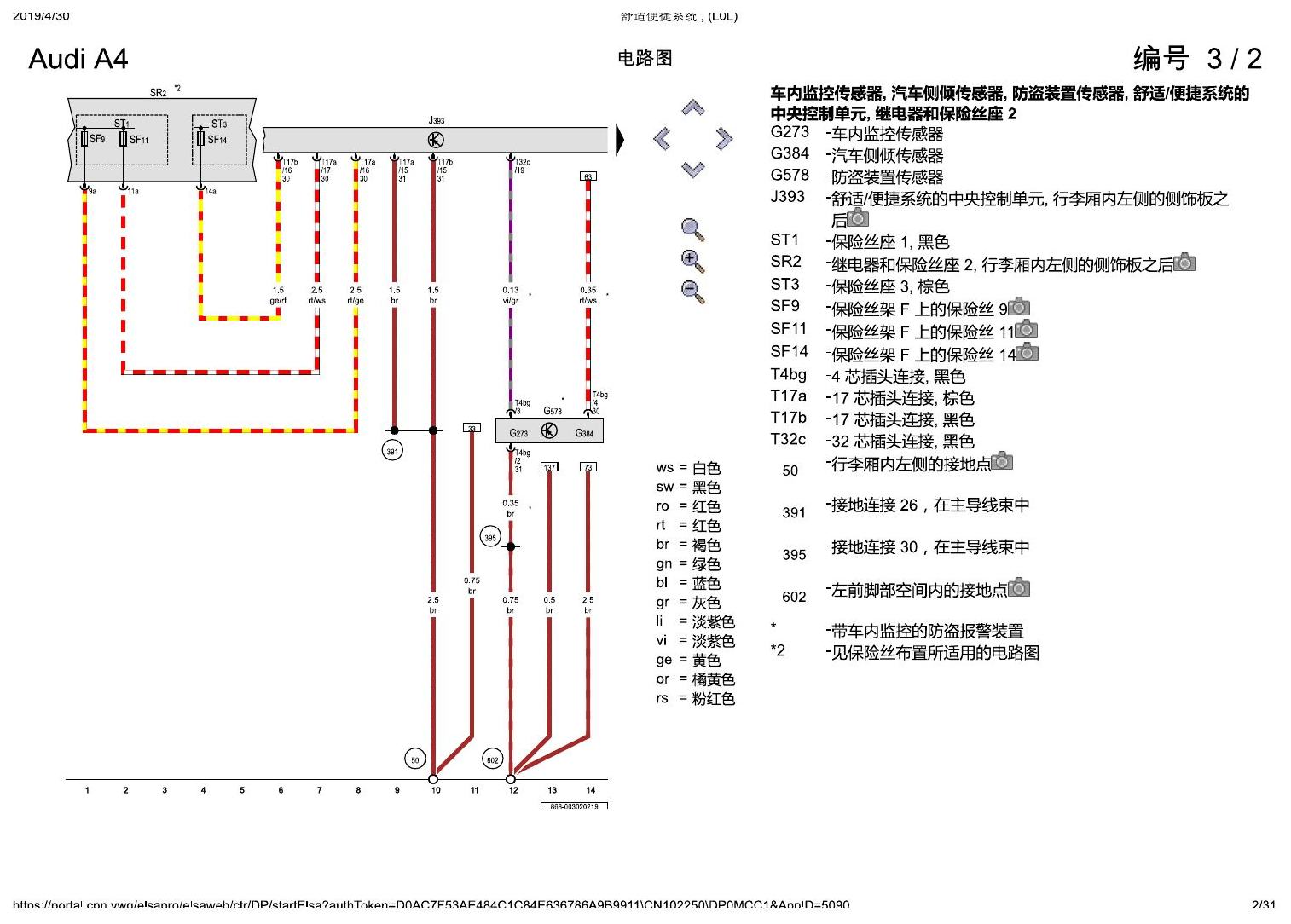 奥迪A4L B9 舒适便捷系统 , (L0L) 电路图
