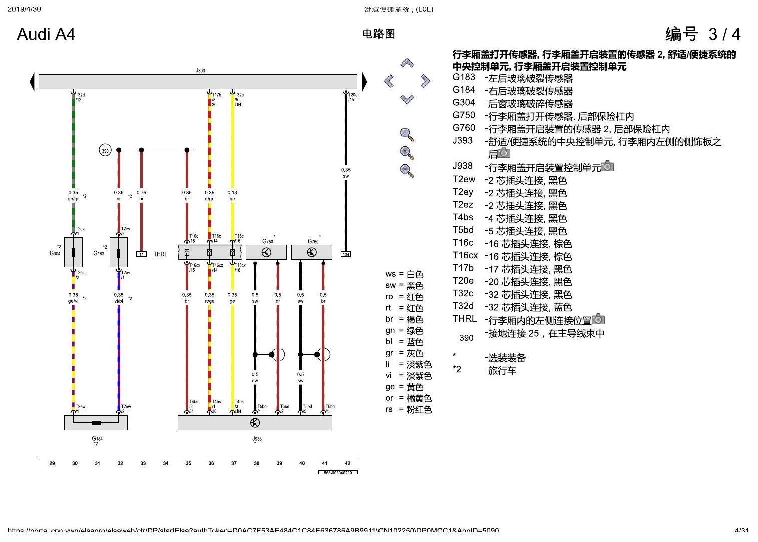 奥迪A4L B9 舒适便捷系统 , (L0L) 电路图