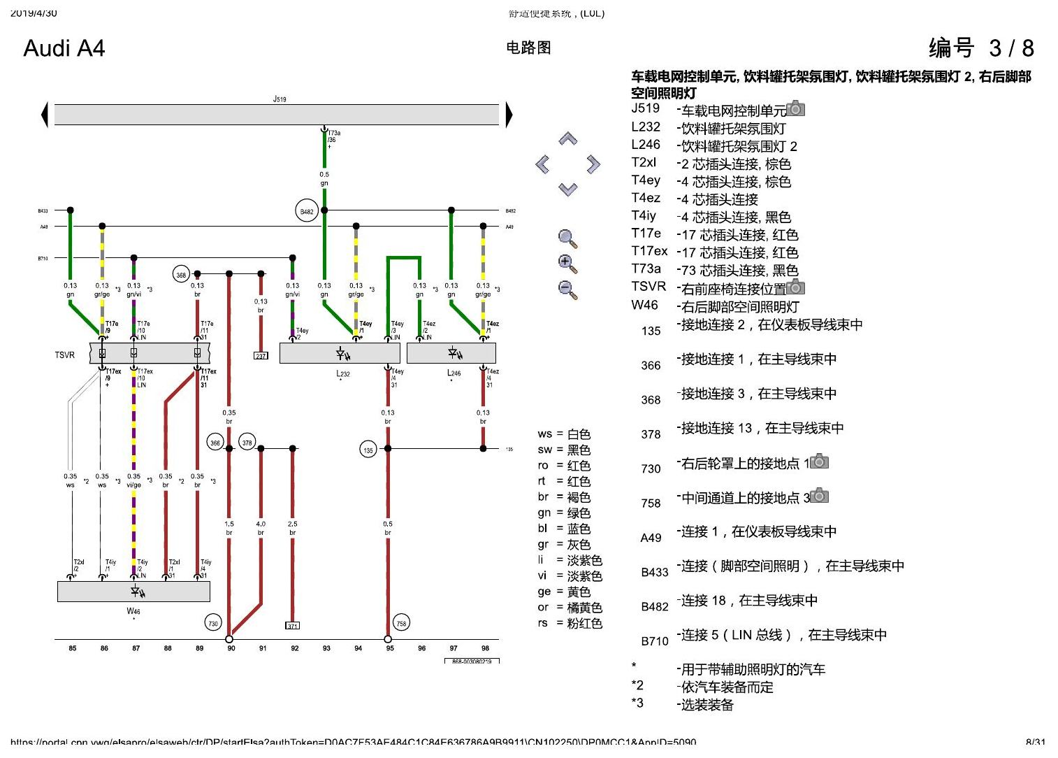 奥迪A4L B9 舒适便捷系统 , (L0L) 电路图
