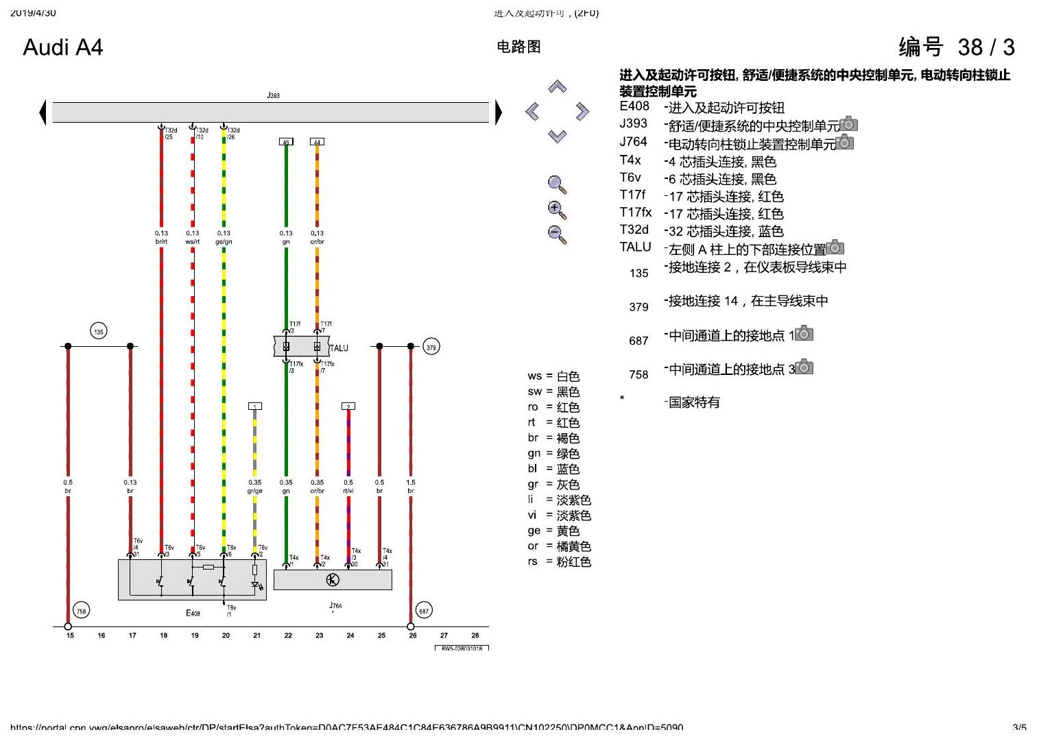 奥迪A4L B9 进入及起动许可 , (2F0) 电路图