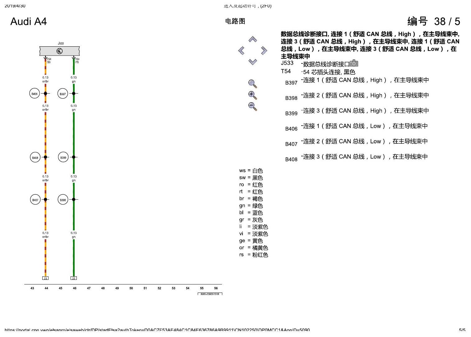 奥迪A4L B9 进入及起动许可 , (2F0) 电路图