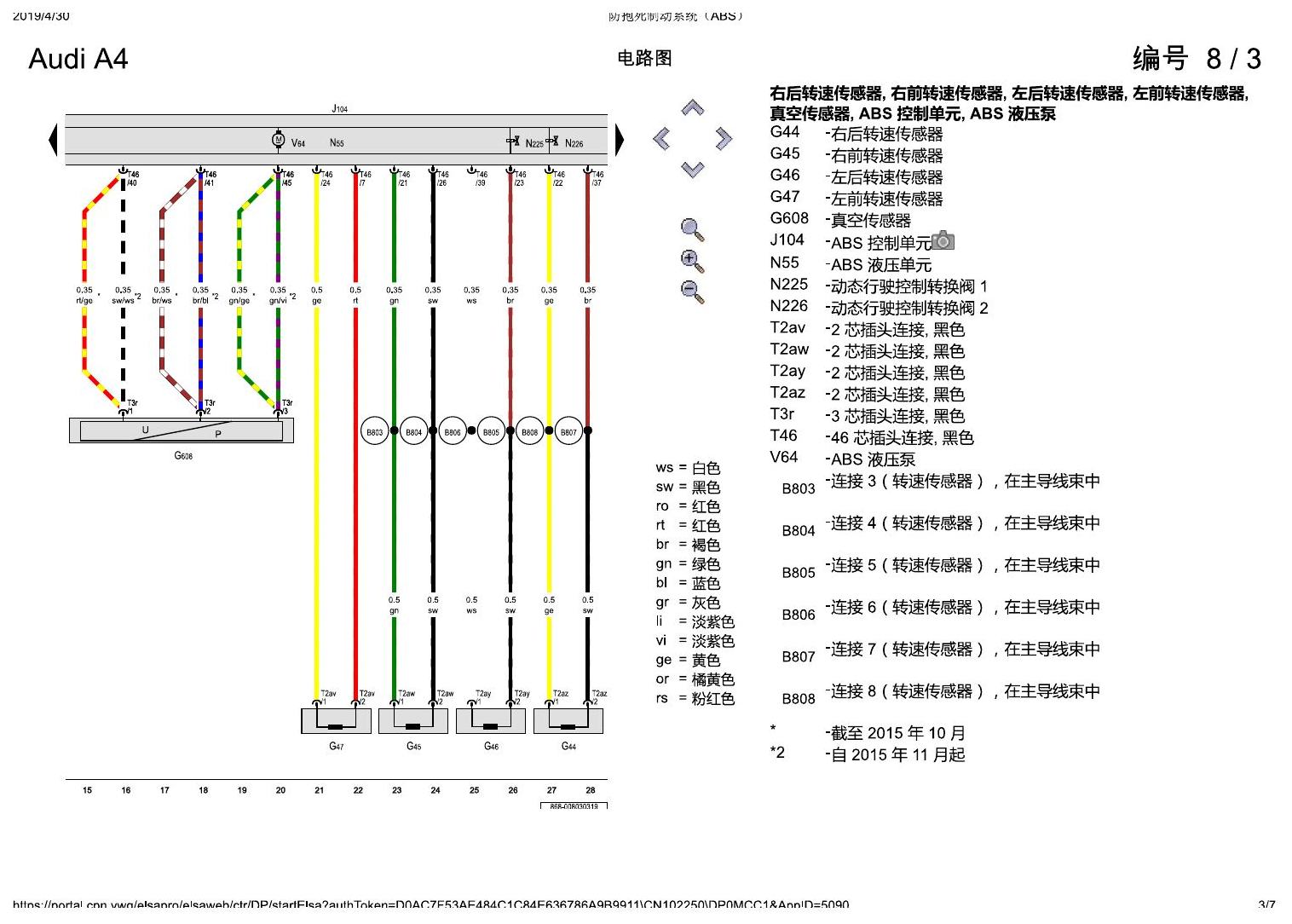 奥迪A4L B9 防抱死制动系统(ABS) 电路图