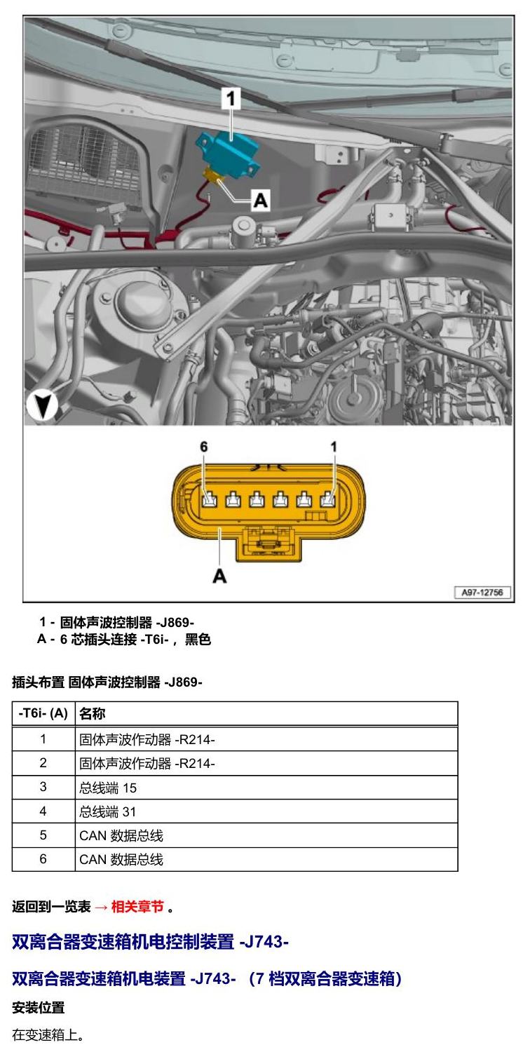 奥迪A5 安装位置 汽车前部的控制器 电路图