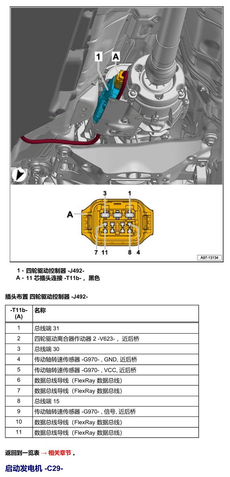 奥迪A5 安装位置 汽车前部的控制器 电路图
