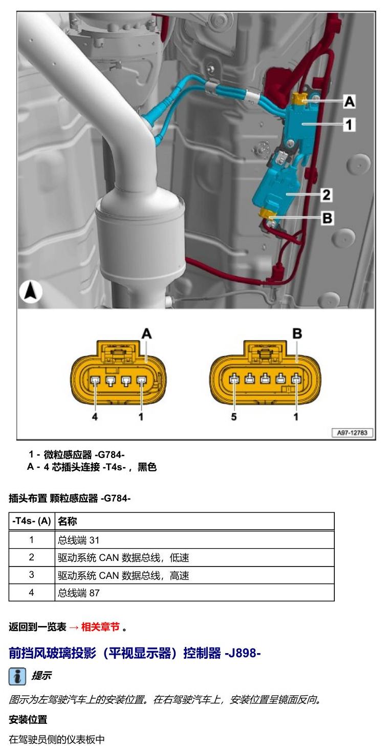 奥迪A5 安装位置 车辆中部的控制器 电路图
