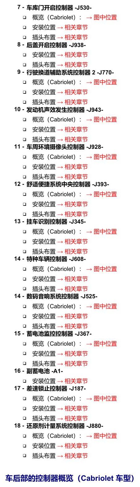 奥迪A5 安装位置 车辆后部的控制器 电路图