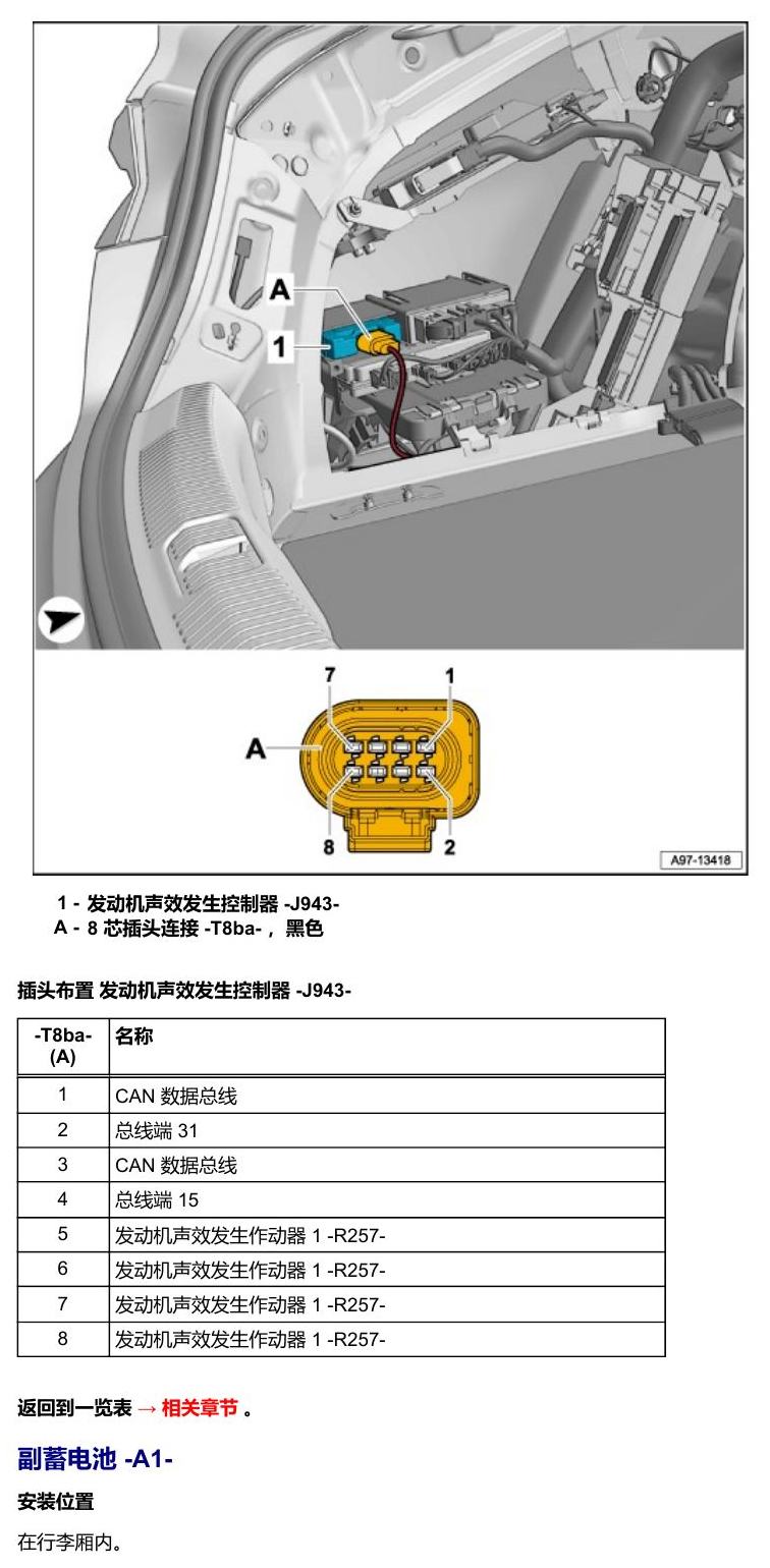 奥迪A5 安装位置 车辆后部的控制器 电路图