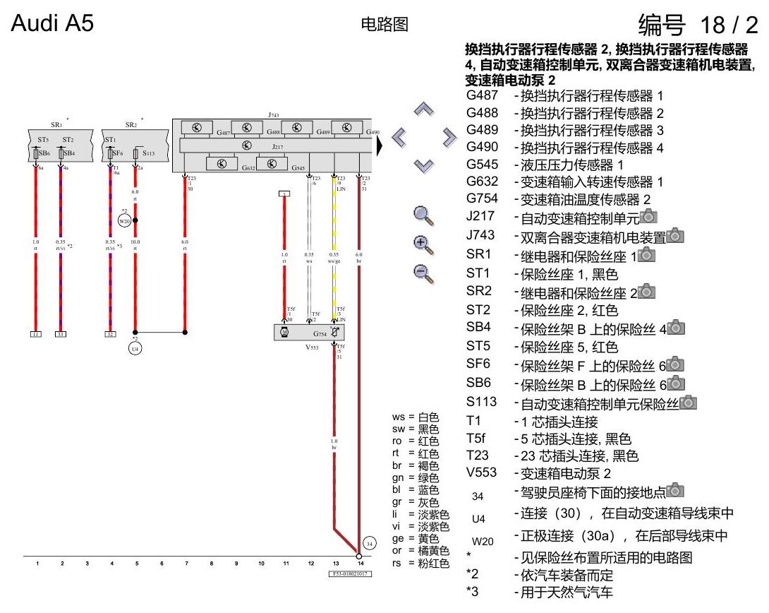奥迪A5 电路图 7 挡双离合器变速箱 0CK , (G1C),(G1D) 电路图