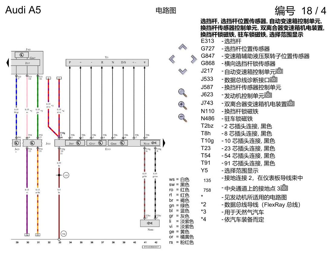 奥迪A5 电路图 7 挡双离合器变速箱 0CK , (G1C),(G1D) 电路图