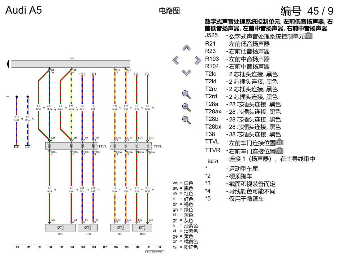 奥迪A5 电路图 Bang & Olufsen 音响系统 , (9VS) 电路图