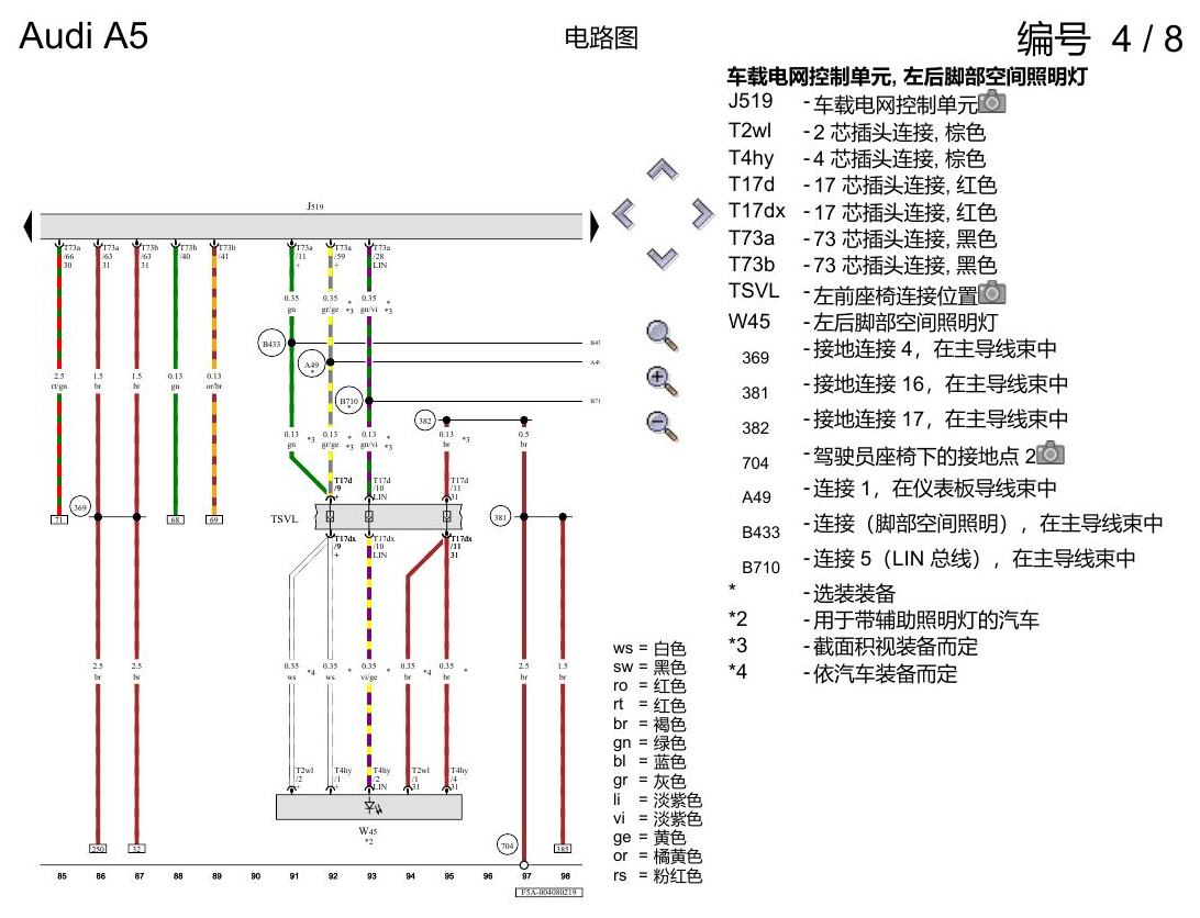奥迪A5 电路图 便捷系统,右置方向盘 , (L0R) 电路图