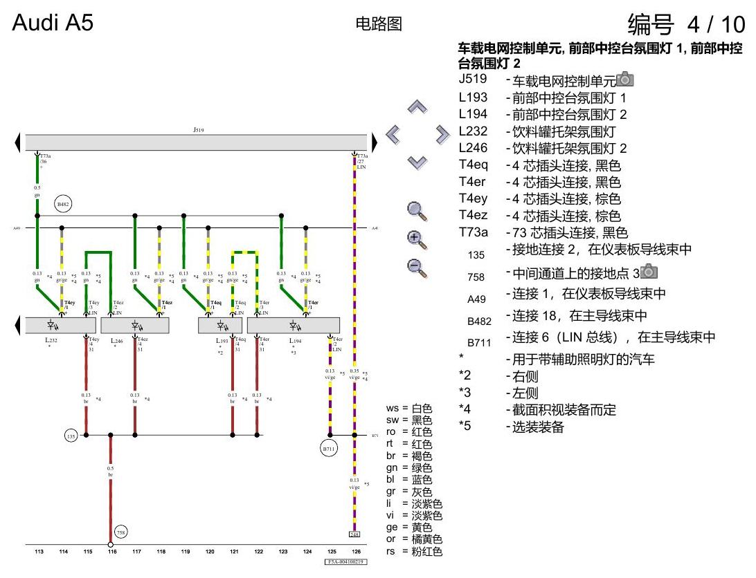 奥迪A5 电路图 便捷系统,右置方向盘 , (L0R) 电路图