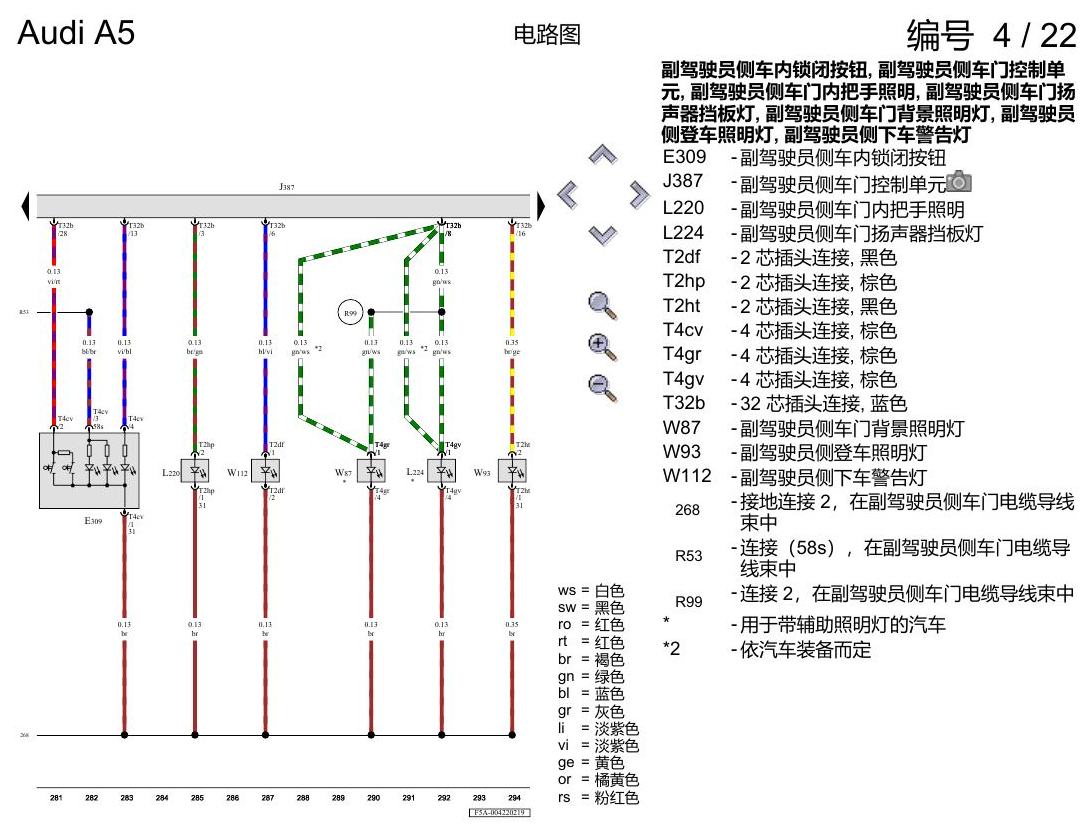 奥迪A5 电路图 便捷系统,右置方向盘 , (L0R) 电路图