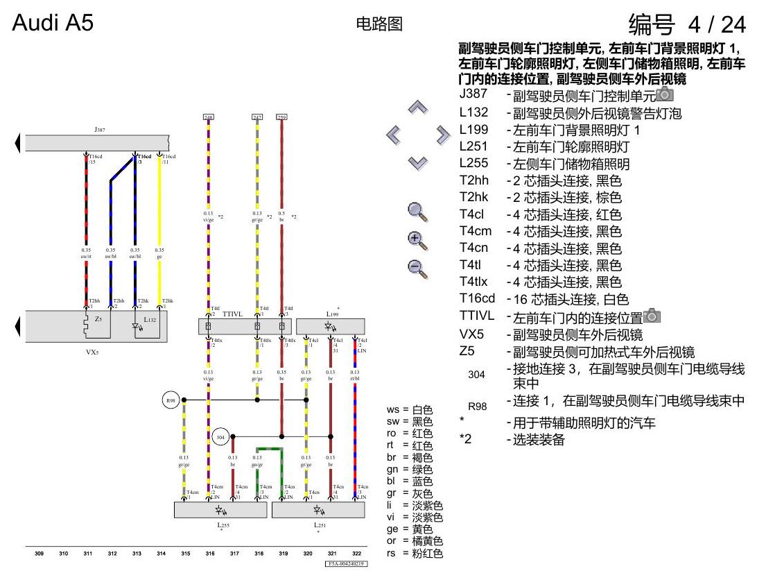 奥迪A5 电路图 便捷系统,右置方向盘 , (L0R) 电路图