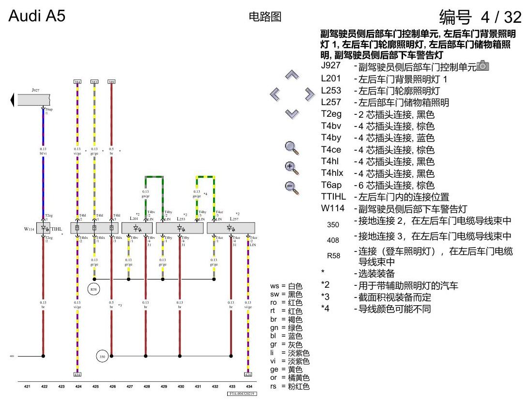 奥迪A5 电路图 便捷系统,右置方向盘 , (L0R) 电路图