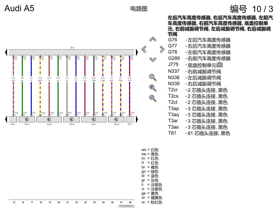 奥迪A5 电路图 全自动水平高度调节系统、减振器调节 , (1BC),(1BL),(2MC),(2MS),(2MT),(2MV) 电路图