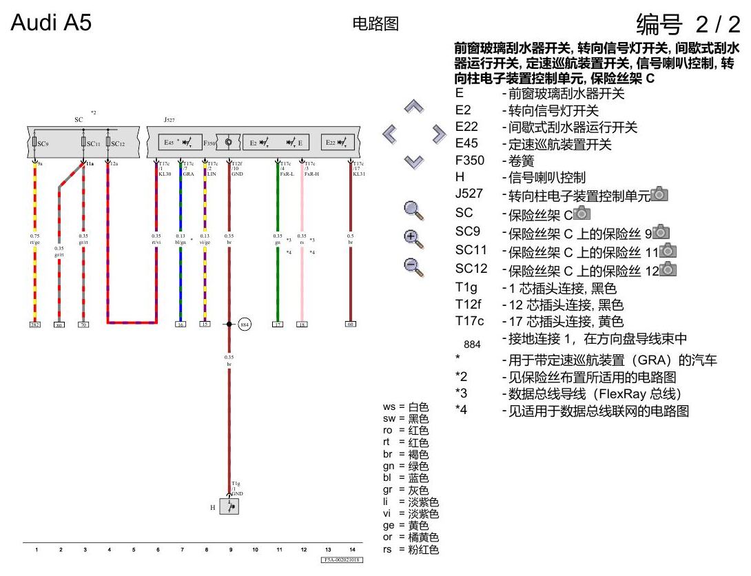 奥迪A5 电路图 基本装备,右置方向盘 , (L0R) 电路图