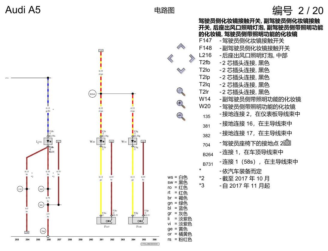奥迪A5 电路图 基本装备,右置方向盘 , (L0R) 电路图