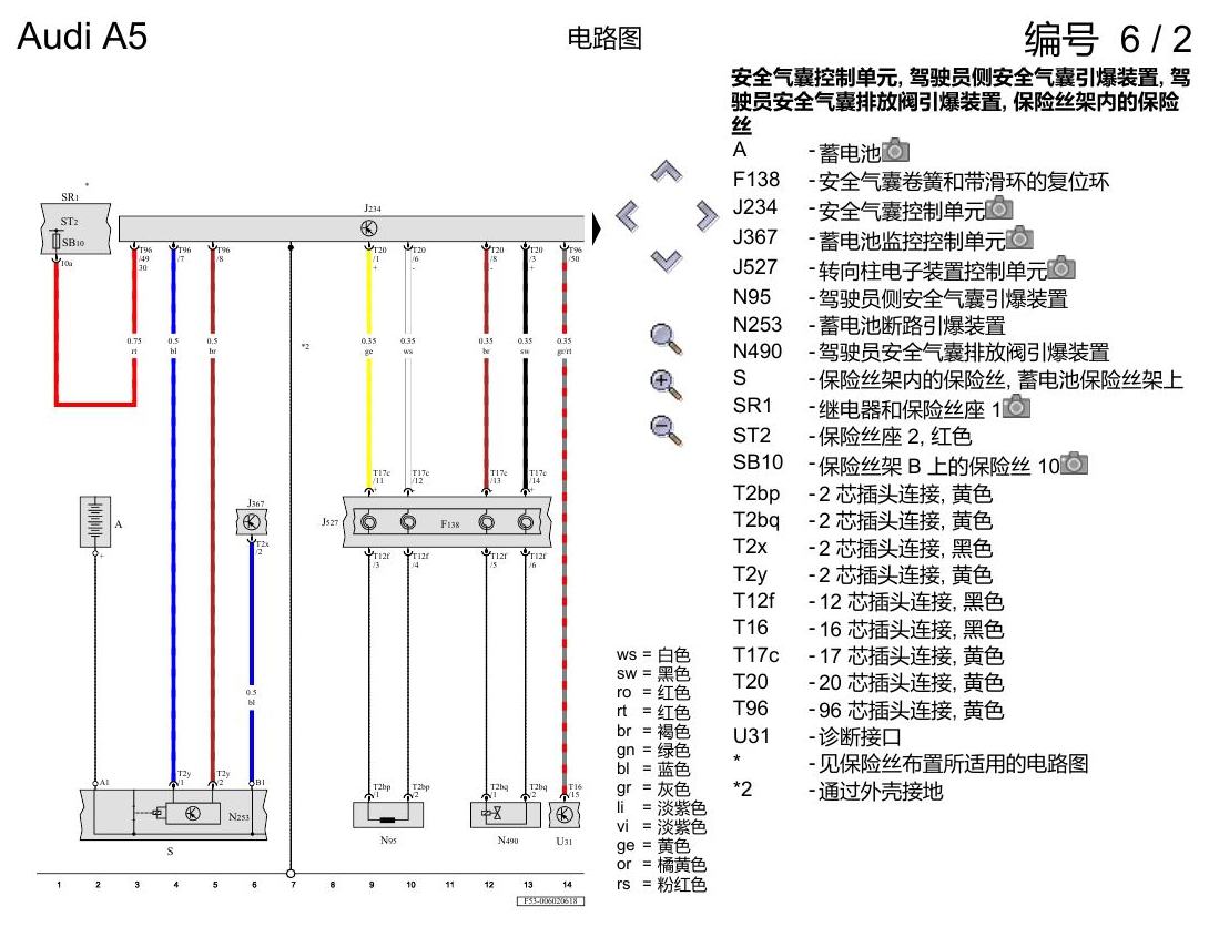 奥迪A5 电路图 安全气囊系统 , (L0L) 电路图