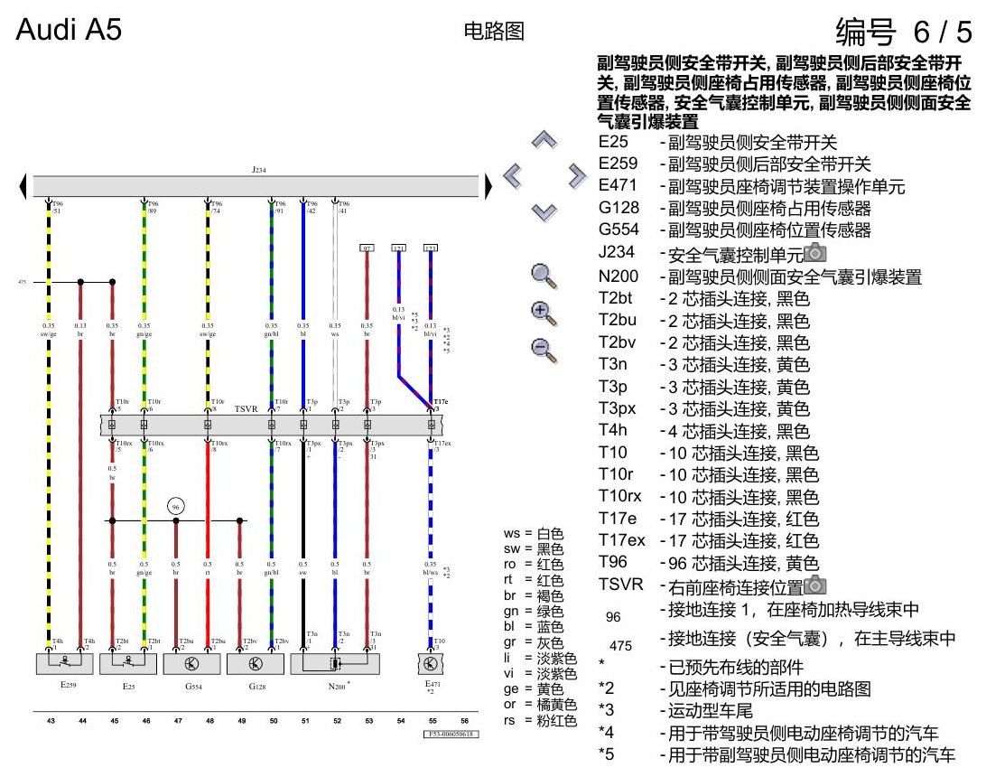 奥迪A5 电路图 安全气囊系统 , (L0L) 电路图
