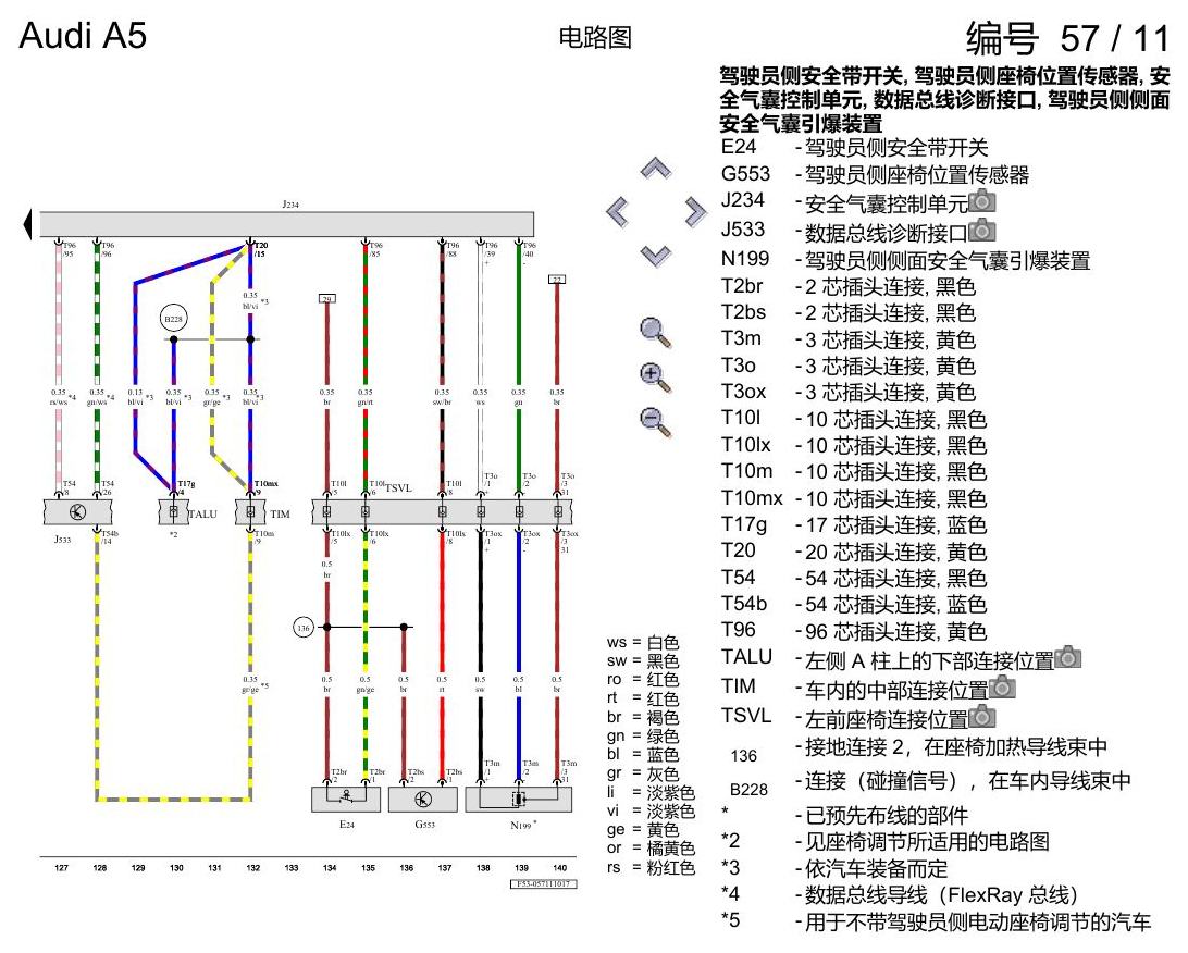 奥迪A5 电路图 安全气囊系统(美国版装备) 电路图