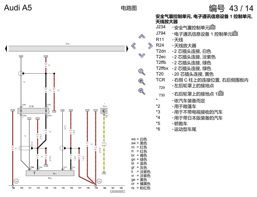 奥迪A5 电路图 带收音机的多媒体界面(MMI) , (I8E) 电路图