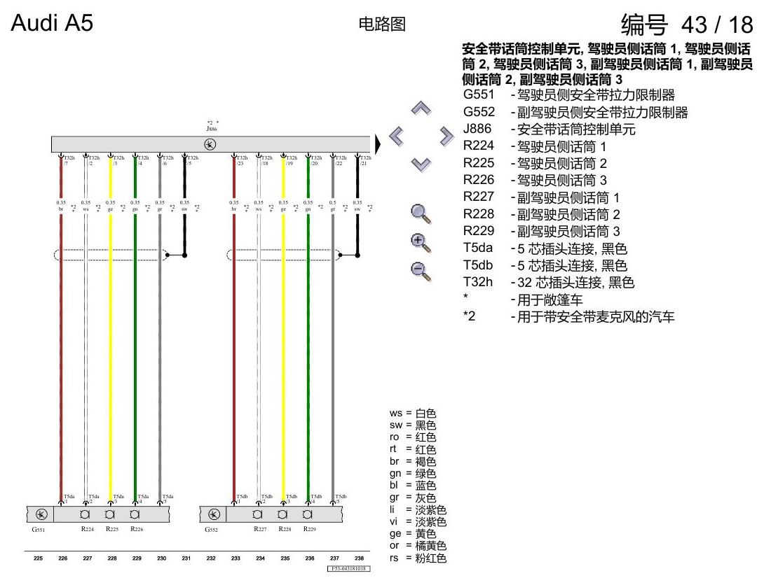 奥迪A5 电路图 带收音机的多媒体界面(MMI) , (I8E) 电路图