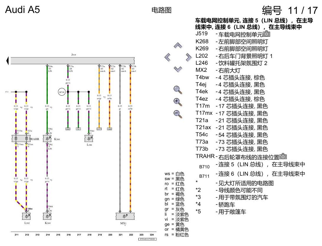 奥迪A5 电路图 数据总线诊断接口和诊断插头 电路图
