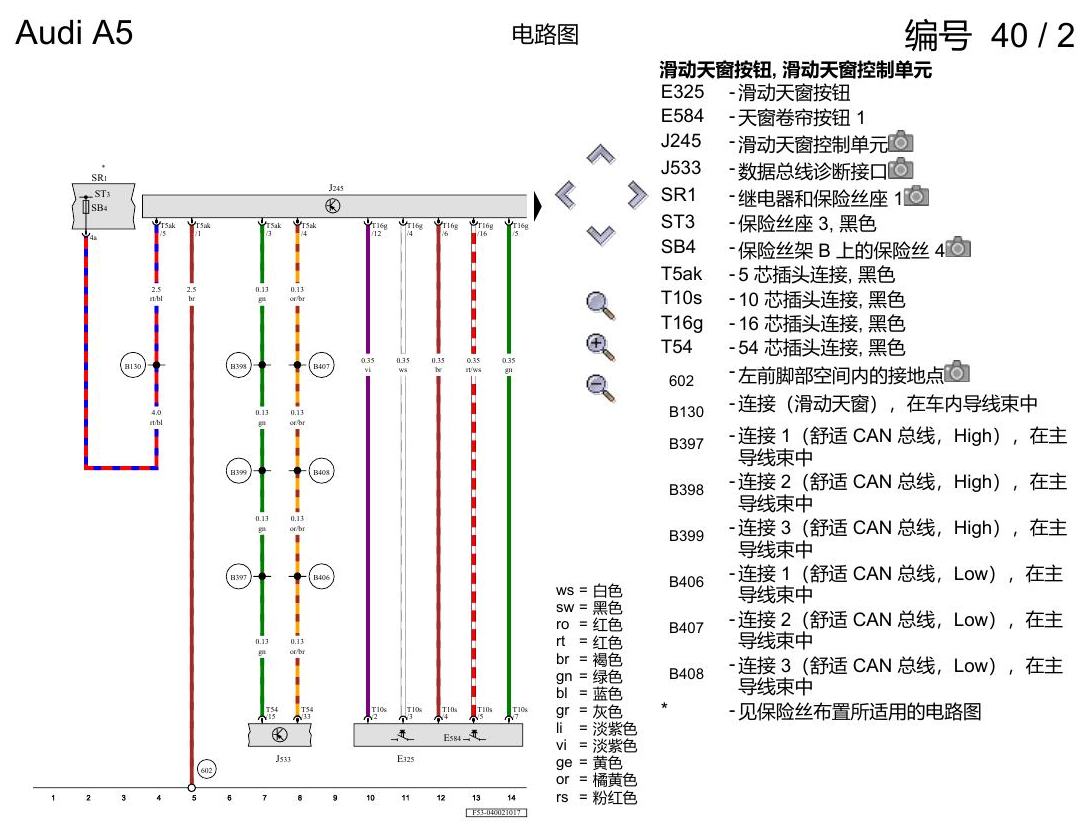 奥迪A5 电路图 滑动天窗(透光车顶) , (3FB),(3FE),(3FU) 电路图