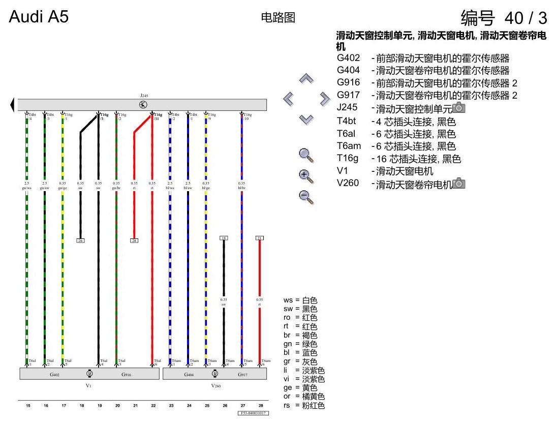 奥迪A5 电路图 滑动天窗(透光车顶) , (3FB),(3FE),(3FU) 电路图