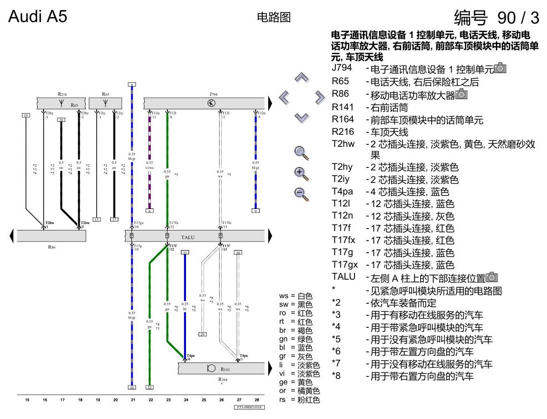奥迪A5 电路图 移动电话系统 , (9ZE),(9ZV),(9ZX) 电路图